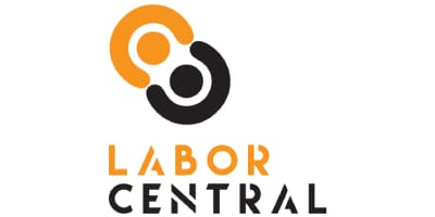 Logo of Labor Central, featuring a stylized graphic that symbolizes roofing workforce solutions and connectivity.